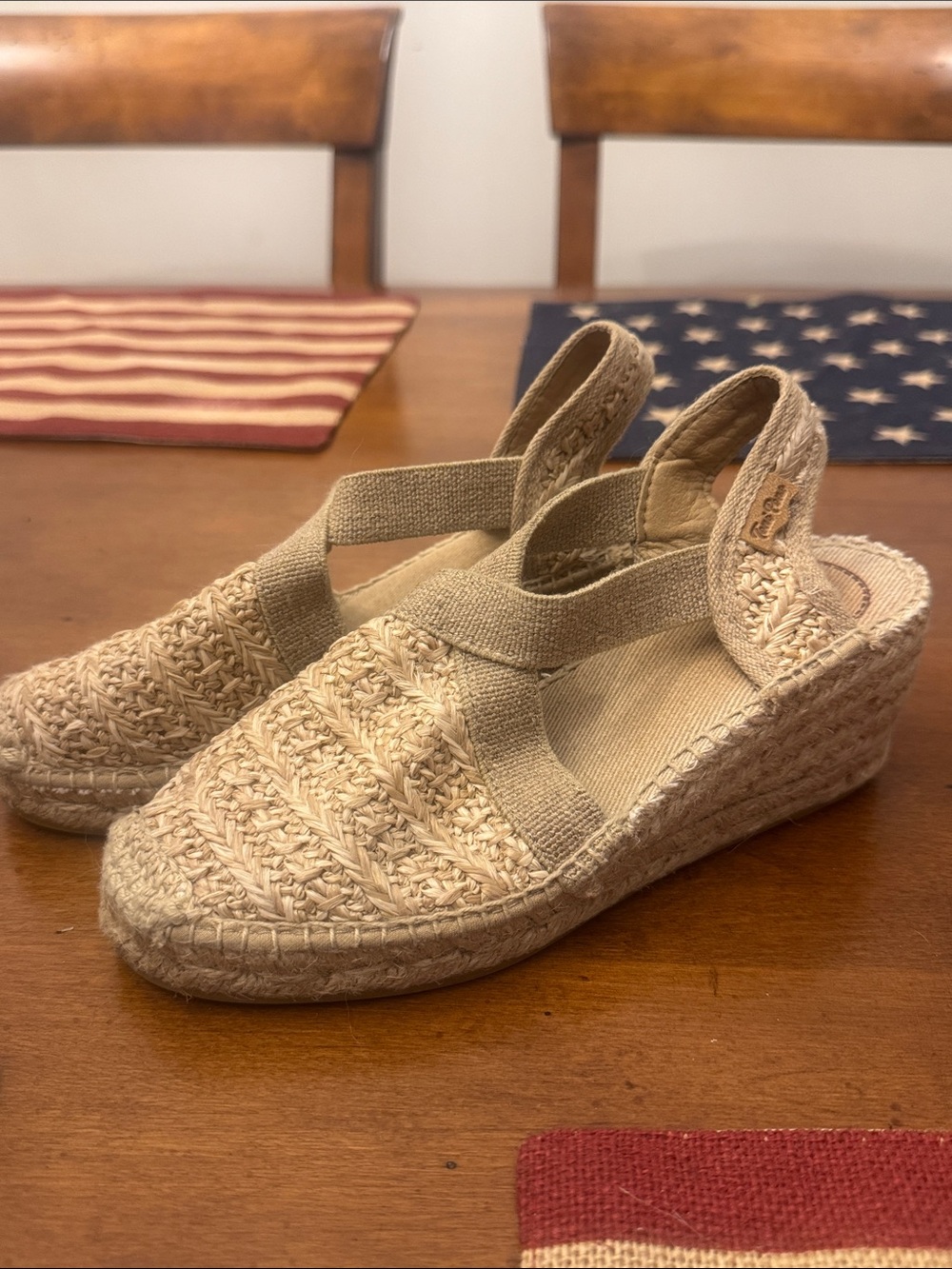 Woven Espadrille Wedge Sandals in Natural